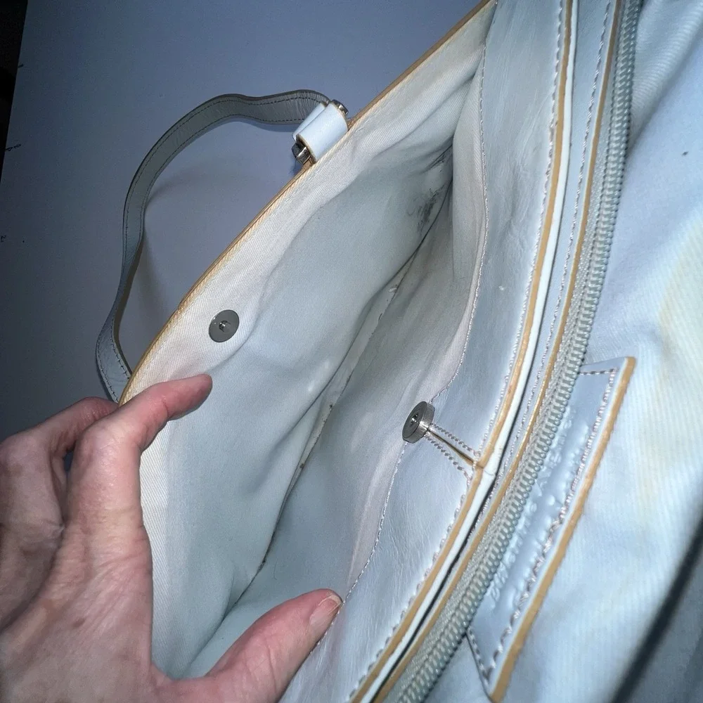 Etienne Light Blue Leather Shoulder Bag Zip Closure Dividers Pockets